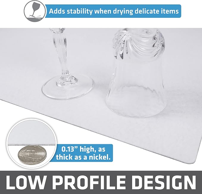 Drymate Jumbo XL Dish Drying Mat (19”x24”), Low-Profile, Super Absorbent, Quick Dry Fabric, Waterproof & Slip-Resistant, for Kitchen Counter, Trimmable, Easy to Clean (USA Made)(White)