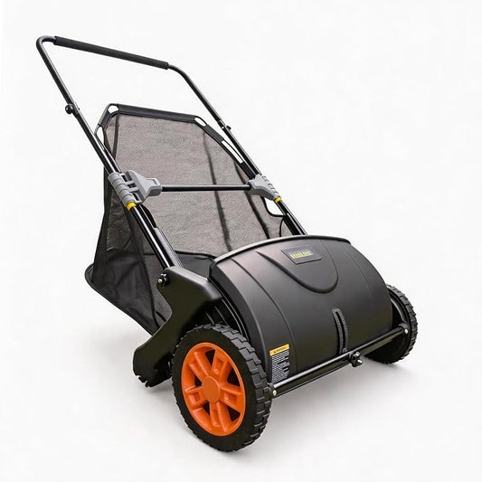 21 Inch Lawn Sweeper, Push Leaf & Grass Collector, PP Brushes | Reinforced frame design with 10.5" PP brushes, large hand-woven nonwoven bag, adjustable height for easy yard cleanup