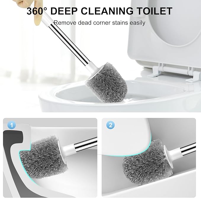 SetSail Toilet Brush, Self Closing Lid Toilet Bowl Brushes Holder and Extra Long Handle Ventilated Toilet Brush Set for Bathroom Cleaning, Nylon Bristles, Pure White