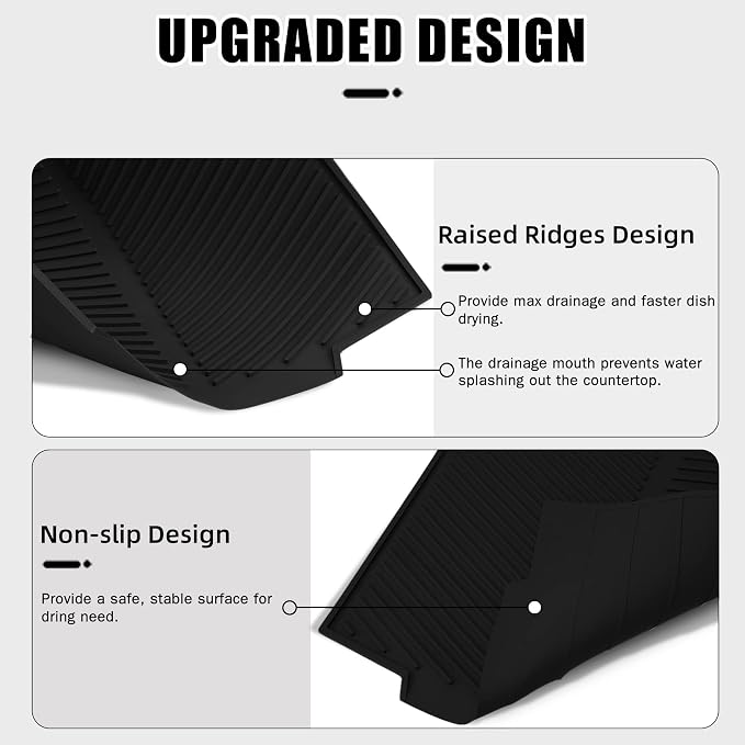 Dish Drying Mat for Kitchen Counter, Silicone Large Dish Drying Pad, Easy Clean Non-slipping Heat Resistant Dish Rack Mat, Foldable Dish Drain Mat, 17'' x 13'', Black