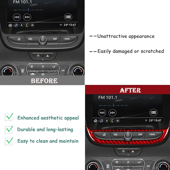 Real Carbon Fiber Trim for Chevy Malibu 9th Gen Accessories | for 2016-2024 Navigation Control Button Frame Cover Sticker Interior Thick Overlay Decal
