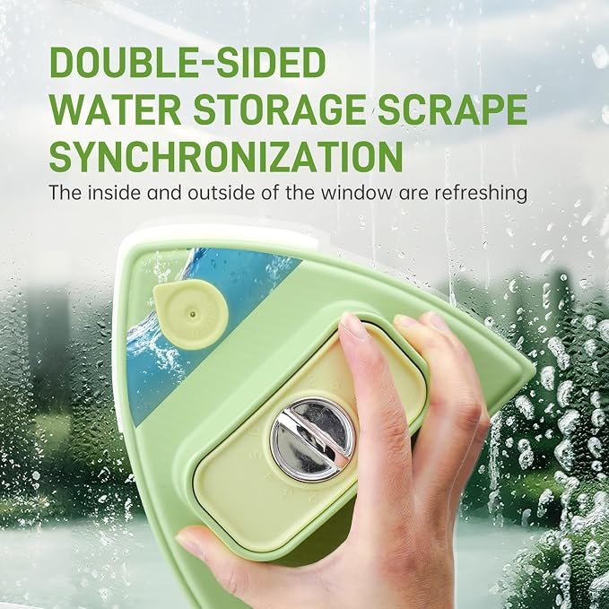 Double-Sided Magnetic Window Cleaner, Green | Adjustable Magnetic Double Window Wiper, Fits 3-30mm Glass Thickness, 2.5m Safety Rope for High-Rise & Auto Glass