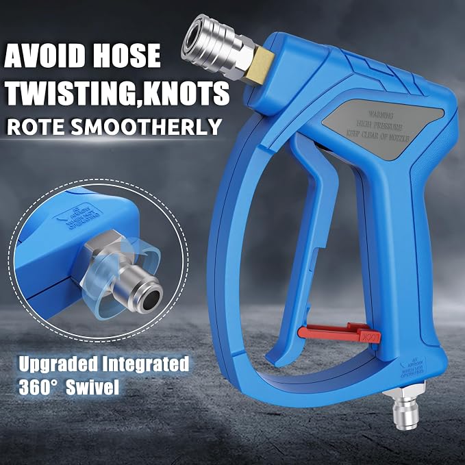 Short Pressure Washer Gun with 3/8" Swivel, 4080PSI | Stubby Power Washer Gun,with 25° Soft Pressure Washer Nozzle, M22-15mm & 3/8 Adapter for Car Washing