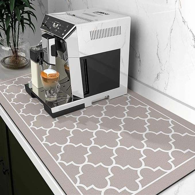 WISELIFE Dish Drying Mat Super Absorbent Drying Mat Large Dish Drying Mats for Kitchen Counter Easy Clean Dish Mat Kitchen Drying Mat18"x 28" Stylish Khaki