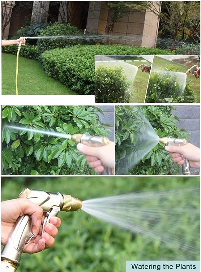 ESOW Garden Hose Nozzle Heavy Duty Metal, Full Brass Pistol Grip 4 Patterns | Ergonomic handle reduces hand fatigue. Rustproof, leak-proof. For car wash, lawn watering, pet shower, outdoor cleaning