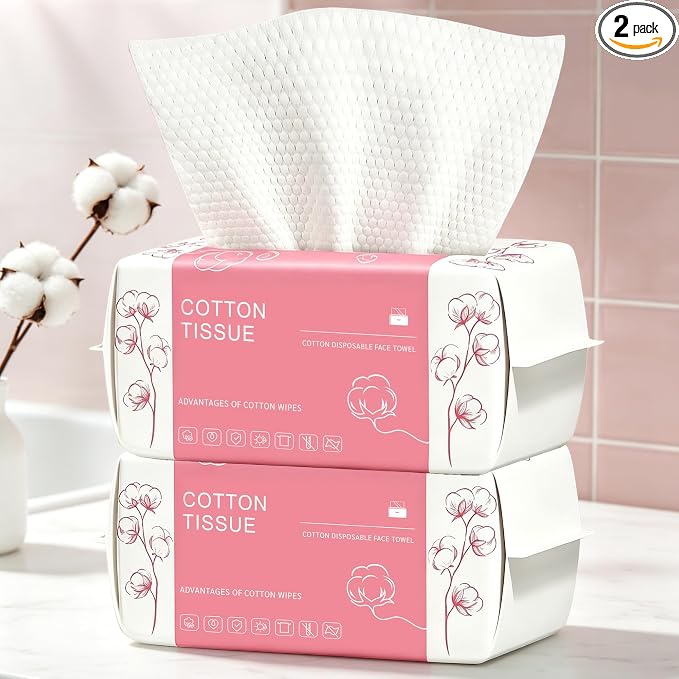 200 Count Disposable Face Towel, Dual-Textured Facial Wash Cloth | Ultra Thick Soft Cotton Disposable Washcloths for Washing & Drying, Facial Tissue for Cleansing, Skincare and Makeup Remover
