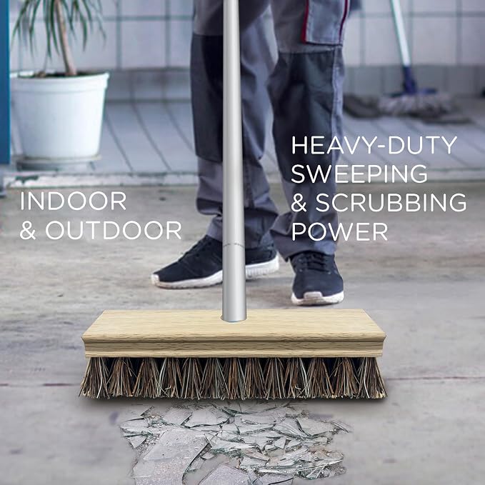 LOLA Deck Scrub Brush, 9" x 3.5" Head w/Palmyra & PVC Bristles for Outdoor Cleaning, Removes Dirt & Grime from Patios, Decks, Grout, 1 CT