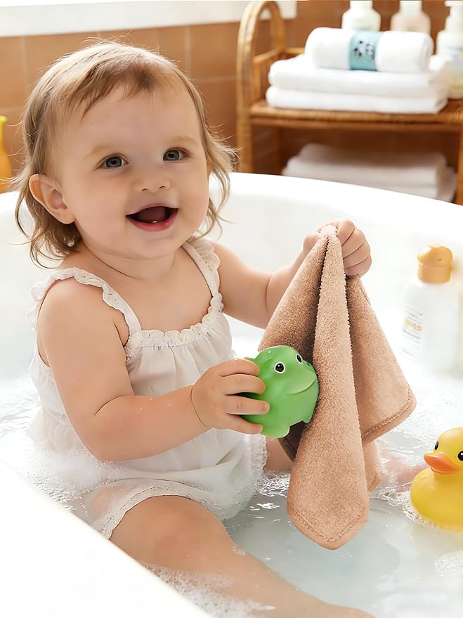 HIPHOP PANDA Baby Washcloths, Rayon Made from Bamboo - 2 Layer Ultra Soft Absorbent Newborn Bath Face Towel - Reusable Baby Wipes for Delicate Skin - Blush and Mocha, 6 Pack