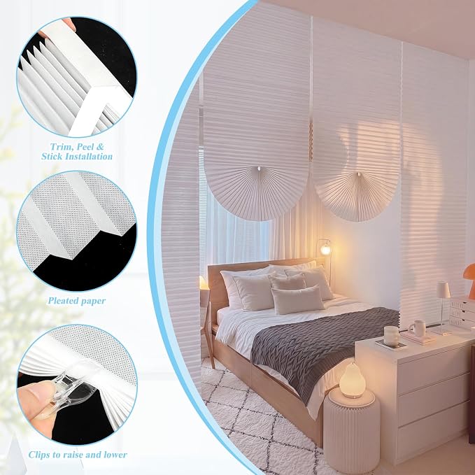 Threehoney 4 Pcs No Drilling Dorm Room Divider 10 x 9.8 ft Non Woven Pleated Blinds for College Dorm Room Separation Adjustable Temporary Light Filtering Privacy Screen Wall Divider for Home Bedroom