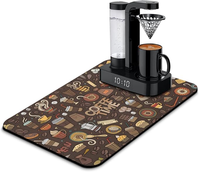 Fun Coffee Mat 23inx15in,Coffee Bar for Countertops,Absorbent Hide Stain Anti-Slip Accessories Fit Under Machine Mat,dish Drying Mats Kitchen, (DS)