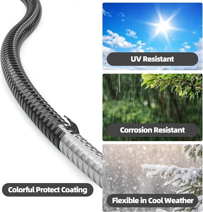 SPECILITE 50ft 304 Stainless Steel Metal Garden Hose with Nozzle (Black) | Puncture Resistant, Flexible, Never Kink & Tangle, Heavy Duty Water Pipe for Yard, Outdoor, Lawn