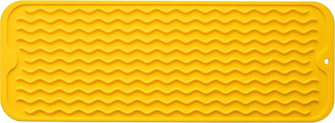 MicoYang Silicone Dish Drying Mat for Multiple Usage,Easy clean,Eco-friendly,Heat-resistant Silicone Mat for Kitchen Counter,Sink,Bar,Bottle,or Cup Yellow M 17 inches x 6 inches