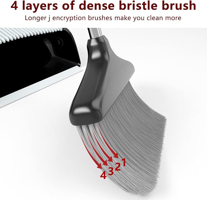 Broom with Dustpan Combo Set 54” Long Handle Household Dust Pan for Home Office Kitchen Cleaning （Black & Grey）