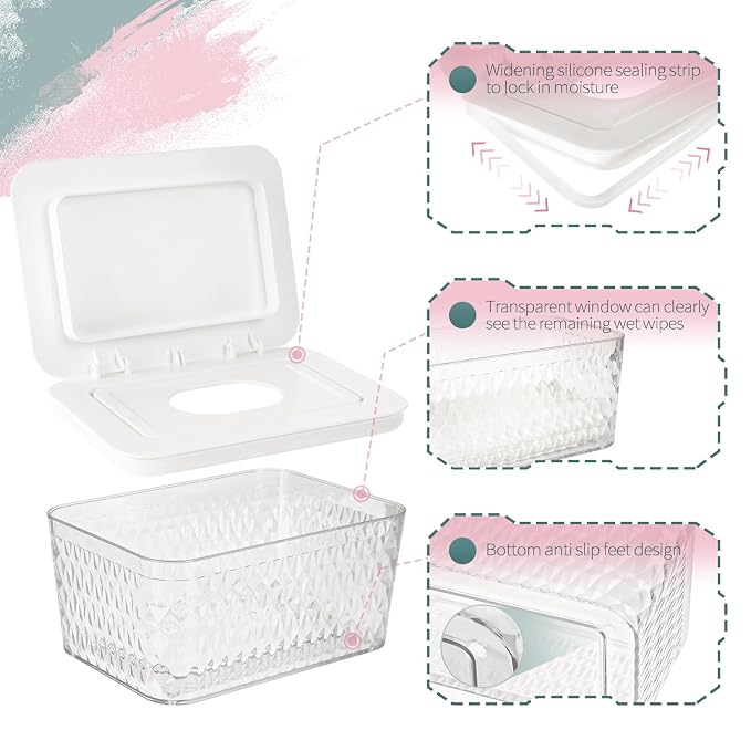 Wipes Dispenser, One-Handed Operation Wipe Holder for Baby & Adult, Seal-Designed Wipes Container for Bathroom Keep Diaper Wipes Fresh (White)