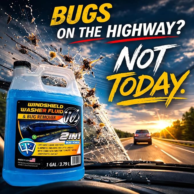 UCS 2-in-1 Windshield Washer Fluid 2-Pack (1 Gallon Each, 256 fl oz Total) – Ready to Use, Streak-Free Formula, All-Weather Cleaning, Removes Bugs, Dirt & Road Grime – Premium Windshield Cleaner