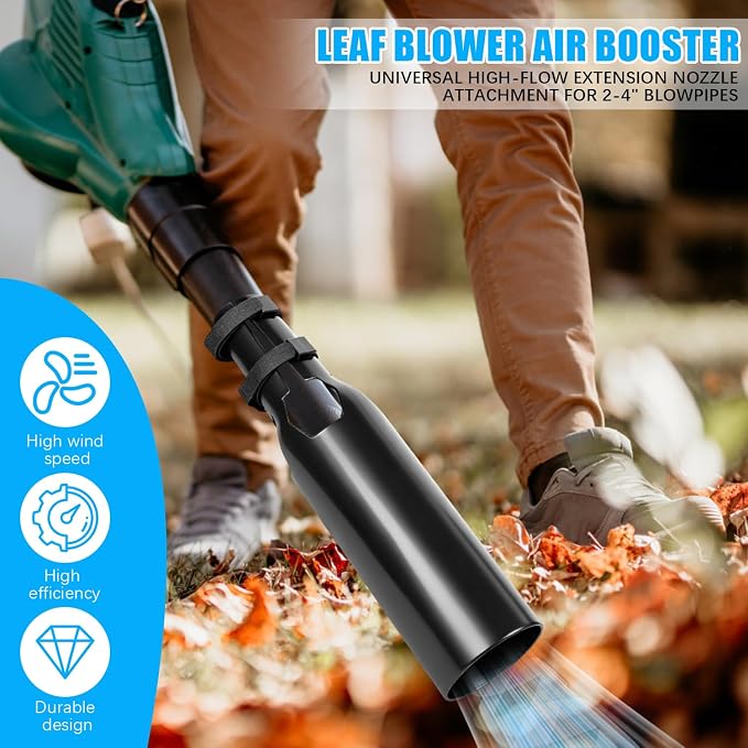 Leaf Blower Attachment, Airflow Amplifier Instantly Boosts Airflow (Black) | Upgraded Leaf Blower Extension Booster Attachment, for Circular Nozzle Diameter of 2-4 inches