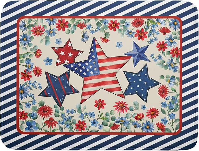 Patriotic Stars Dish Drying Mat for Kitchen Counter 4th of July Holiday Absorbent Reversible Microfiber Dish Pad Large