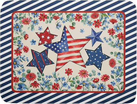 Patriotic Stars Dish Drying Mat for Kitchen Counter 4th of July Holiday Absorbent Reversible Microfiber Dish Pad Large