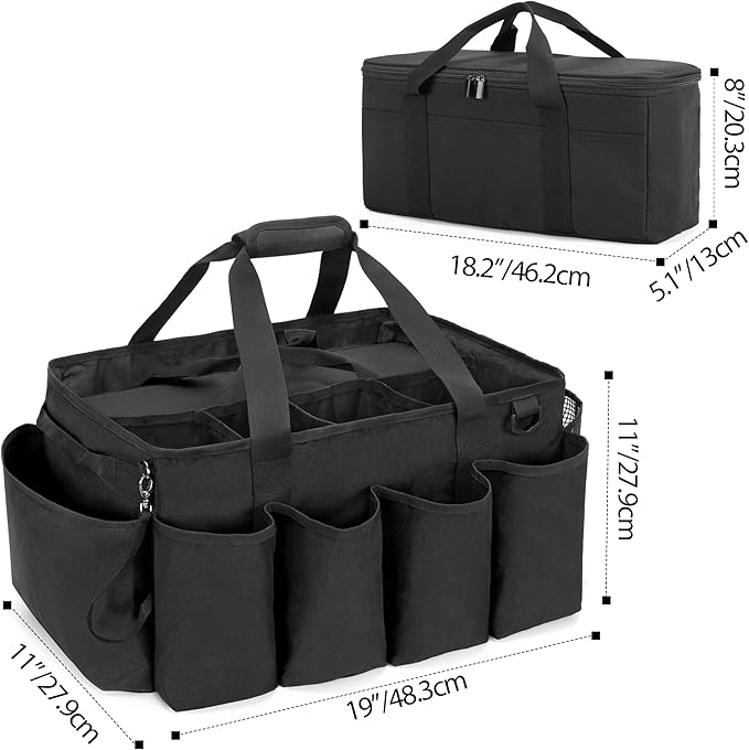 HODRANT Detailing Bag with Polisher Carry Bag for Buffer Bottle Towel | Large Detail Care Box for Auto Detailing Supplies, Car Wash Caddy & Trunk Organizer for Cleaning Kit, Black, Patent Design