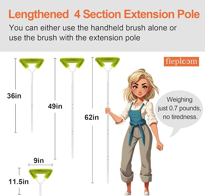 Window Screen Cleaning Brush with 62in Extension Pole | Innovative Fibre Mesh Screen Cleaner for Window Mesh, Patio Screens, Screen Doors, Pool Cage & Fence - Dry or Wet Use