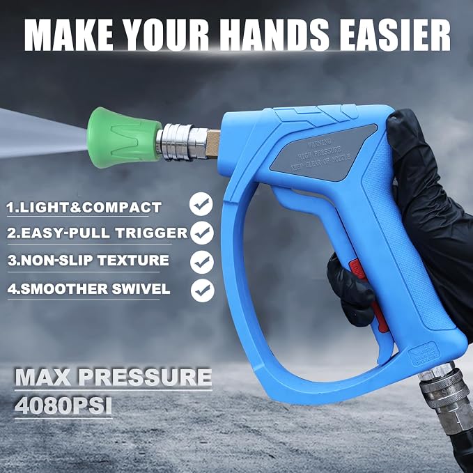 Short Pressure Washer Gun with 3/8" Swivel, 4080PSI | Stubby Power Washer Gun,with 25° Soft Pressure Washer Nozzle, M22-15mm & 3/8 Adapter for Car Washing
