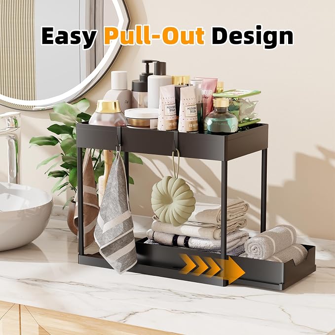 Simple Trending 3 Pack Under Sink Organizer, Pull-Out Cabinet Organizer Drawer, 2 Tier Multi-Purpose Slide Out Storage Shelf for Kitchen Bathroom, Black