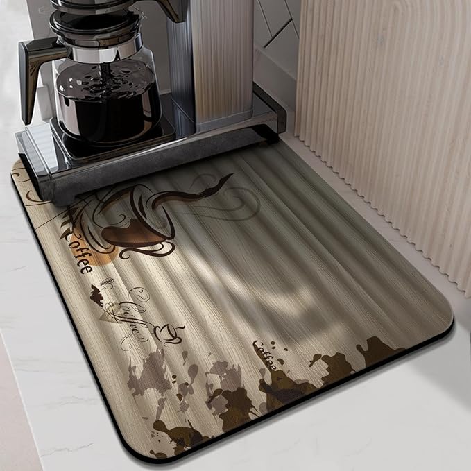 Coffee Bar Mat Accessories for Countertop - Super Absorbent Anti-Slip Silicone Flower Dish Drying Mats for Kitchen Counter - Draining Pad Decor Gift Fit Maker Pot Espresso Machine 24inx18in