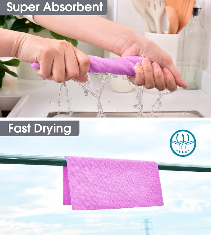 KitchLife Microfiber Cleaning Cloth Roll - Tear-Away Reusable Microfiber Paper Towels, Lint-Free, Washable, 20 Sheets for Kitchen, Car, Dishes, and Sensitive Surfaces (Light Purple)