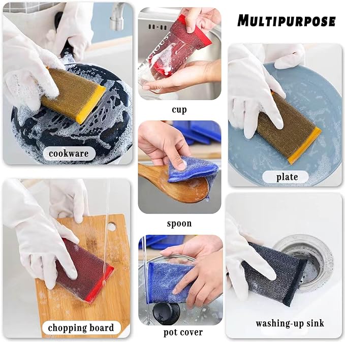 Steel Wool Scrubber Kitchen Sponges - 6 Pack Kitchen Dish Sponges Scrubbers, Non-Scratch Microfiber sponges for Cleaning, Pots and Pans Scrub Sponge