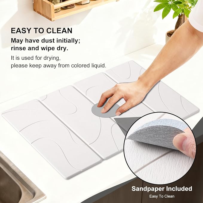 3 PCS Large Stone Dish Drying Mat for Kitchen Counter, Quick Dry Stone Dishes Mats, Sink Faucet Mat, Minimalist Water Absorbing Diatomaceous Earth Drying Pad for Countertop Tableware, Bottles