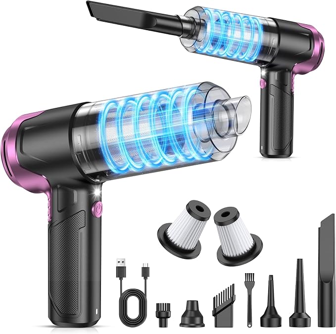 KMM Handheld Car Vacuum Cleaner, Hand Held Vacuum & Air Duster | 10000PA Strong Suction, Portable, 120W High Power, Cordless, Rechargeable, Multi-Nozzles & LED Light, For Home, Car, Office