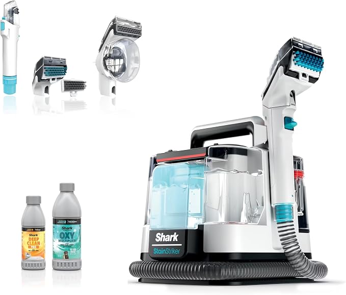 Shark PX201 StainStriker Portable Carpet & Upholstery Cleaner, Spot, Stain, & Odor Eliminator, 3 Attachments, Perfect for Pets, Carpet, Area Rugs, Couches, Upholstery, Cars & More, White (Renewed)