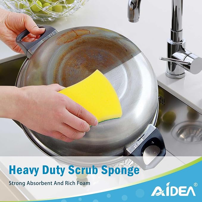 AIDEA Sponges Kitchen, 50-PK Heavy Duty Dish Sponge Kitchen, Scrub Sponges | Dish Sponges Stink-Free, Cleaning Dish Scrubber Sponges for Home & Restaurant, Bathroom, Sponges Bulk Supplies for Pots/ Pans