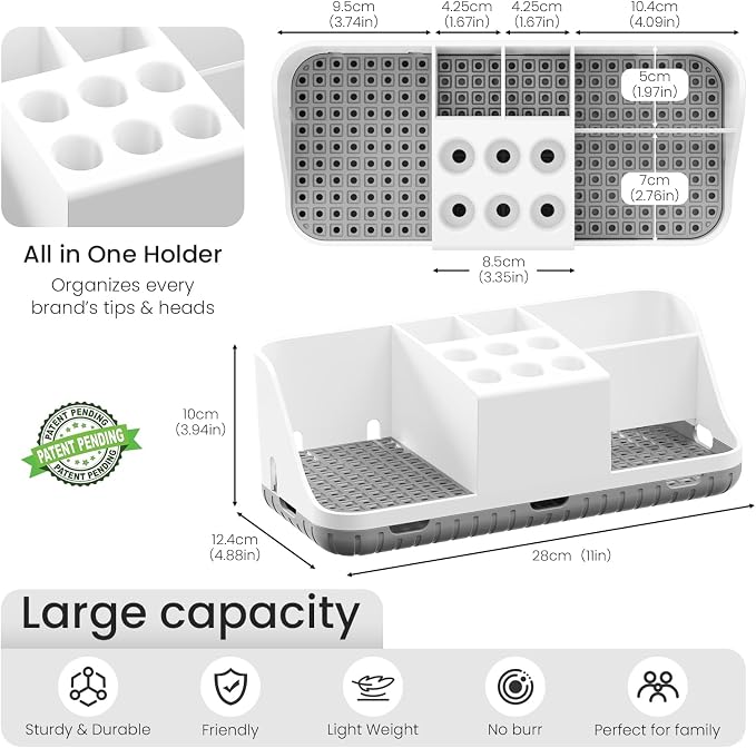Boperzi Electric Toothbrush Holders with Cord Slots: Detachable Toothbrush and Toothpaste Holders, Large Tooth Brush Storage Caddy Set Drainage, Anti-Slip Bathroom Counter Organizer for Family, Kids