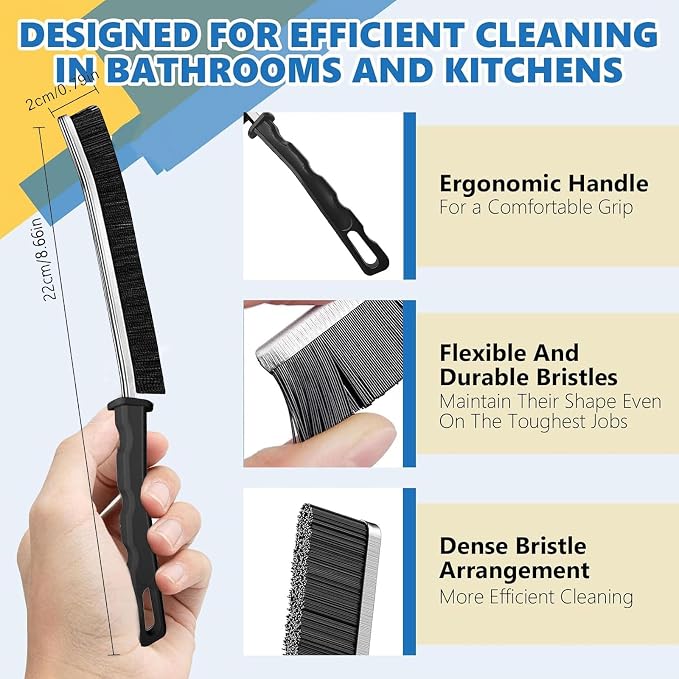 Crevice Cleaning Brush Set (12 Pack) – Hard Bristle Gap Cleaning Tool for Window Tracks, Grout & Bathroom Corners – Thin Deep Cleaning Brush for Kitchen Sink, Sliding Door Tracks & Tight Spaces