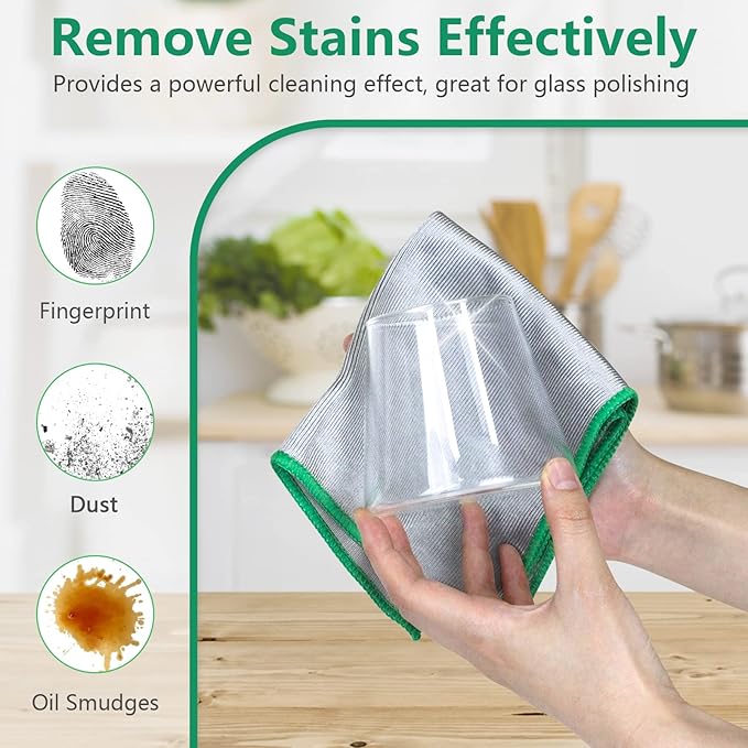 Airlab Glass Polishing Streak Free Miracle Cleaning Cloth, Sliver-Green | Lint Free Microfiber Cleaning Rags for Glasses Kitchen Dish Mirrors Easy Clean, 12 x 12 Inches, Pack of 6