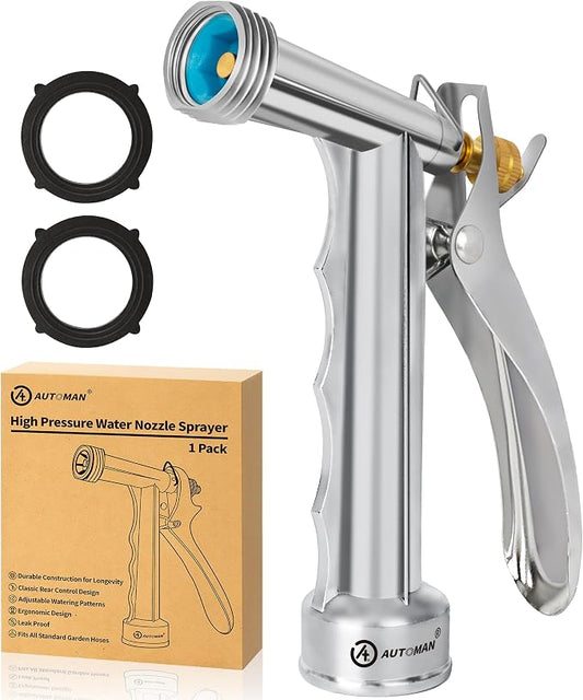 AUTOMAN Full Size Garden Hose Nozzle, High Pressure Pistol Grip Water Nozzle Sprayer with Threaded Front, Adjustable Spray Water Flow for Washing Car, Cleaning Ground, Watering Plants, Showering Pet