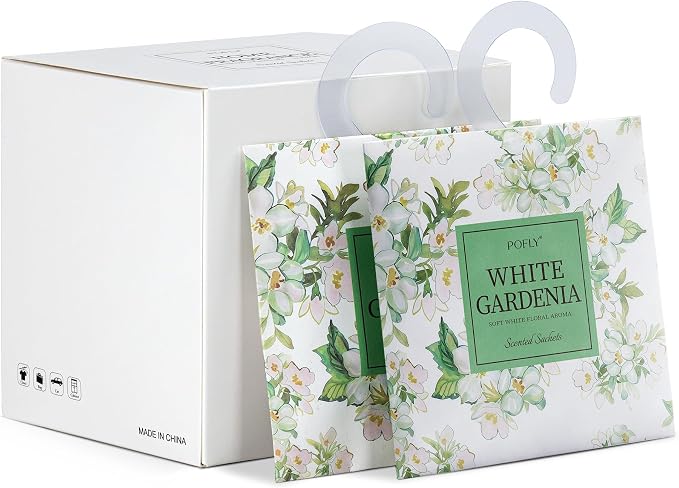 12 Pack Gardenia Scented Sachets, Air Freshener for Home&Small Spaces | Hanging Sachet Bags with Retractable Hook; Closet Deodorizer & Odor Eliminator for Drawers, Shoe Cabinets, Cars & Luggage