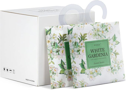 12 Pack Gardenia Scented Sachets, Air Freshener for Home&Small Spaces | Hanging Sachet Bags with Retractable Hook; Closet Deodorizer & Odor Eliminator for Drawers, Shoe Cabinets, Cars & Luggage