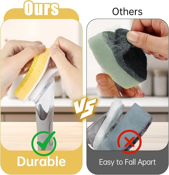 8 Packs Dish Wand Sponge Refills for Scrub Daddy Dish Daddy - Replacement Heads for Dish Sponges, Non Scratch Dish Washing Scrubbers, Ideal for Kitchen Cleaning, Yellow (Only Sponge Heads)