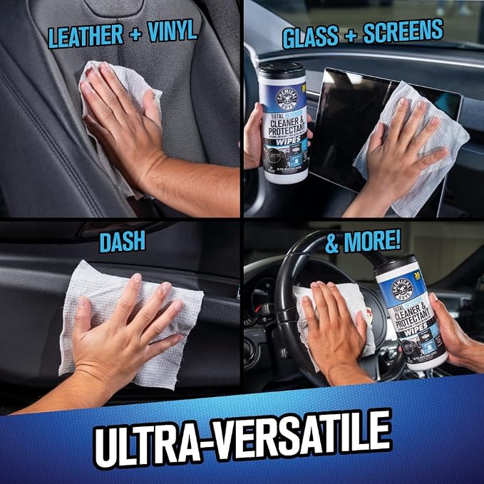 Chemical Guys, Total Interior Cleaner & Protectant Canister Wipes, 60 Count | For cars, trucks, and RVs, 60 count multi-surface wipes, 2-canister pack, multi-surface interior cleaning