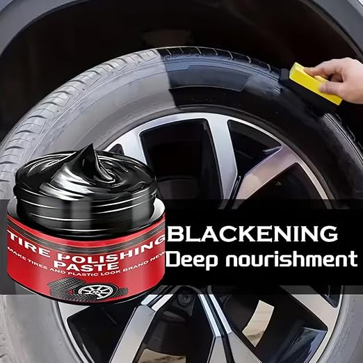 Tire Polishing Paste, 30g Black Car Tire Polishing Wax, Tire Shine, Deep Black Shine, Trim Restorer with Conditioning Formula, Water Resistant Coating for Seats Dashboards Trucks Motorcycles Sedan SUV