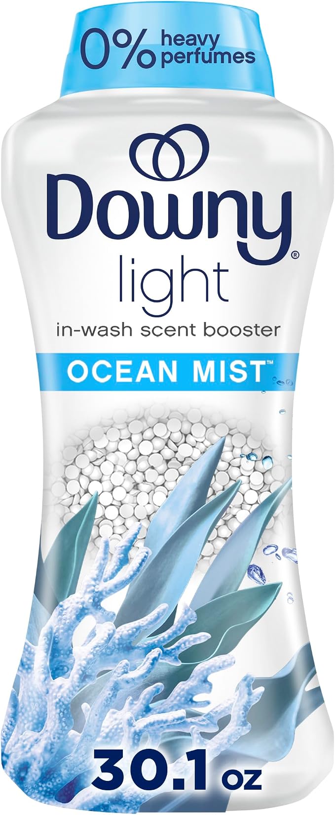 Downy Light Laundry Scent Booster Beads, Ocean Mist Scent, 30.1 OZ, In Wash Fabric Beads Designed To Be Gentle With A Light Boost Of Scent, No Heavy Perfumes