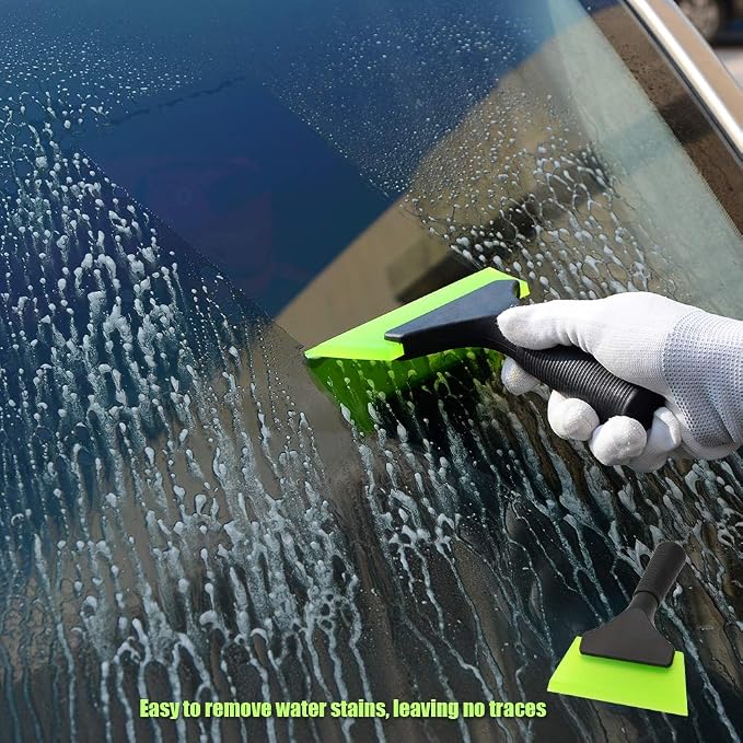 FOSHIO Small Squeegee with 5 Inch Green Rubber Blade Mini Wiper Window Tinting Tools for Mirror Glass Window Cleaner with Non-Slip Handle, 2 Pack