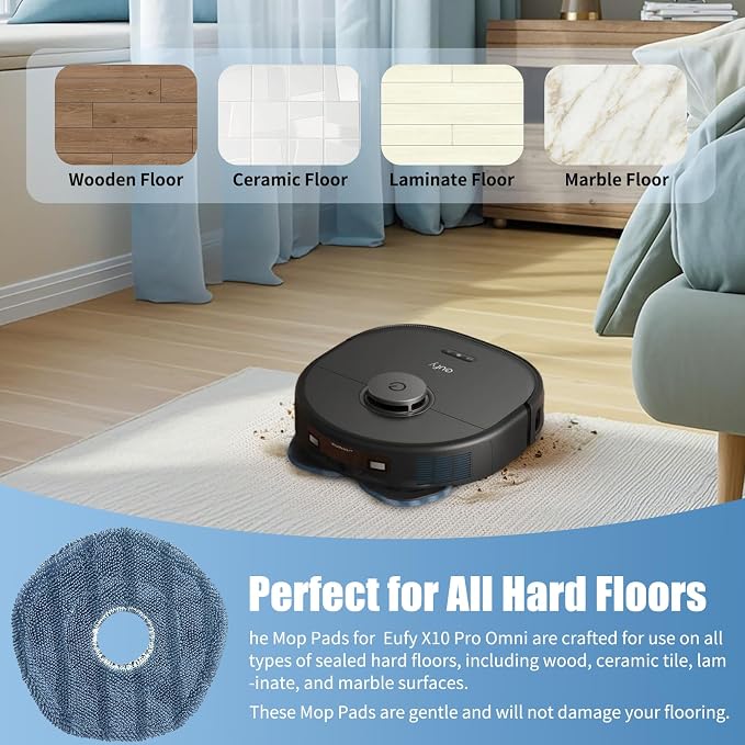 8Pcs X10 Pro Omni Mop Pads Accessories for Eufy X10 pro Omni – Washable Microfiber Mopping Cloth Refills, Reusable Replacement Pads for X10Pro Omni Robot Vacuum Cleaner