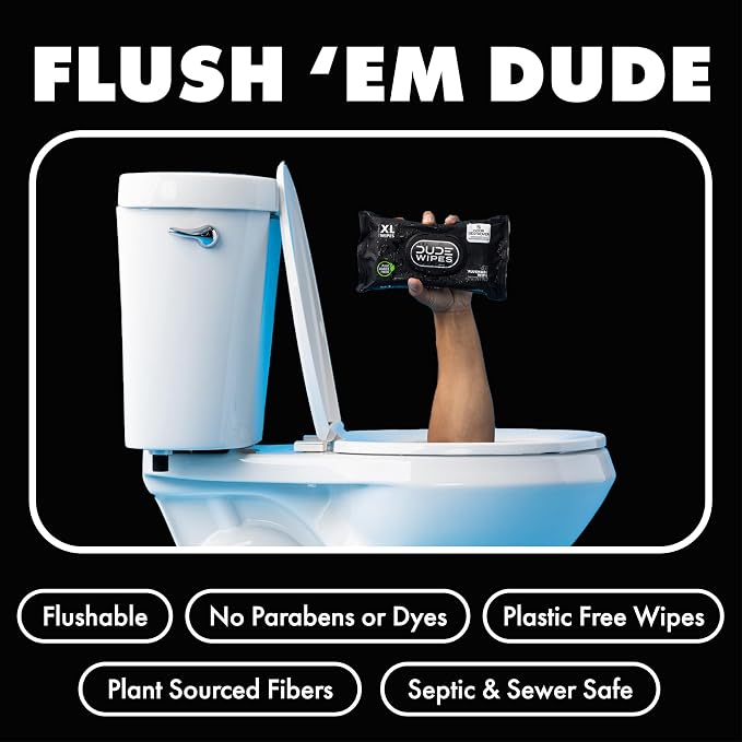 DUDE Wipes Odor Destroyer Flushable Wipes - Extra-Large Adult Wet-Wipes - Deodorizing, Lightly Scented, Controls Odor for up to 24 Hours - Septic and Sewer Safe, 48 Count (Pack of 12)