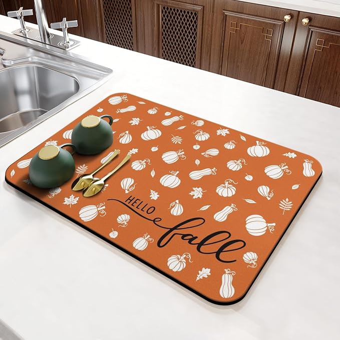 Fun Coffee Mat 23inx15in,Coffee Bar Mat for Countertops,Absorbent Hide Stain Anti-Slip Coffee Bar Accessories Fit Under Coffee Machine Mat,dish Drying Mats for Kitchen