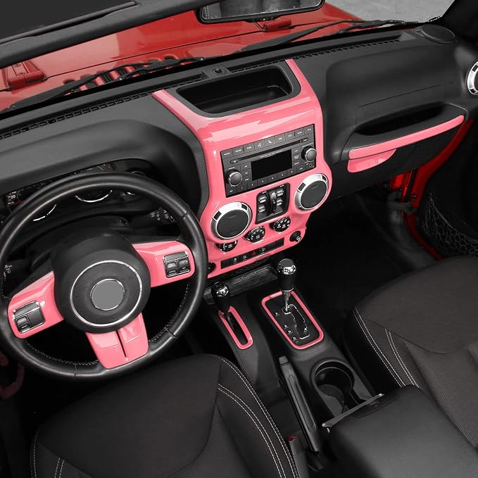 10PCS Full Set Interior Trim Kit for 2011-2018 Jeep Wrangler JK JKU,Center Console Trim, Dashboard Conditioning Switch Co-Pilot Handle Armrest Box Gear Shift Cover Trim(Pink)