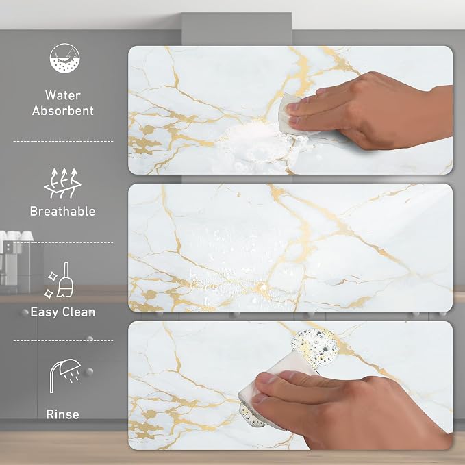 Sofort Dish Drying Mat for Kitchen Counter, Gold White Marble Dish Drying Pad with Non-slip Rubber Backed, Super Absorbent Drying Mats for Dish Rack, Coffee Maker 16 x 24 Inches