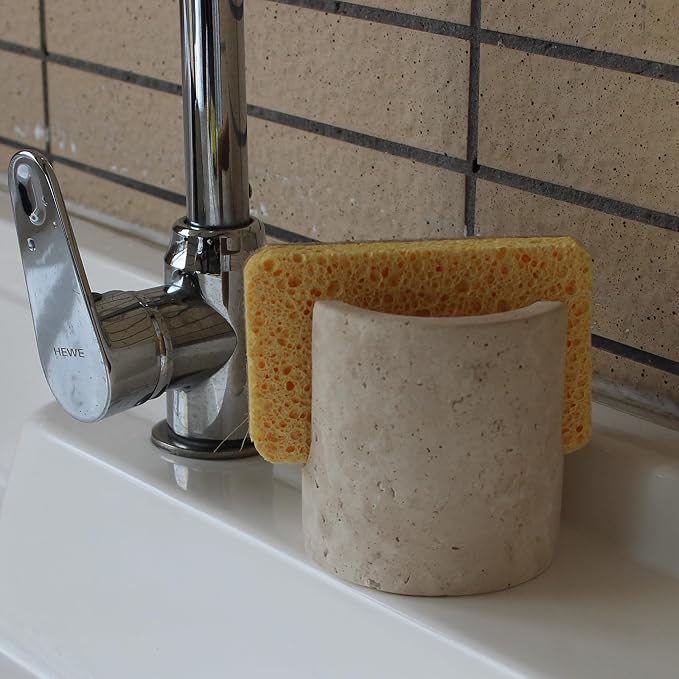Nawgnail Natural Marble Travertine Sponge Holder for Kitchen Counter, Drying Rack, Sponge Caddy for Sink Organizer - Beige Travertine